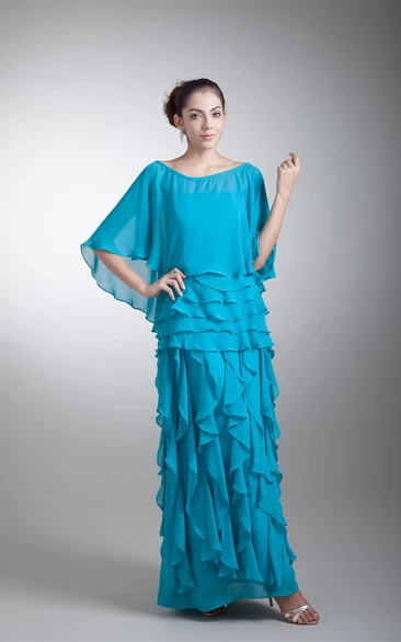 Strapless Chiffon Ankle-Length Dress with Cascading Ruffles