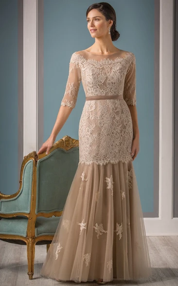 Appliqued Dropped Waist Fishtail Half-Sleeved Mother Of The Bride