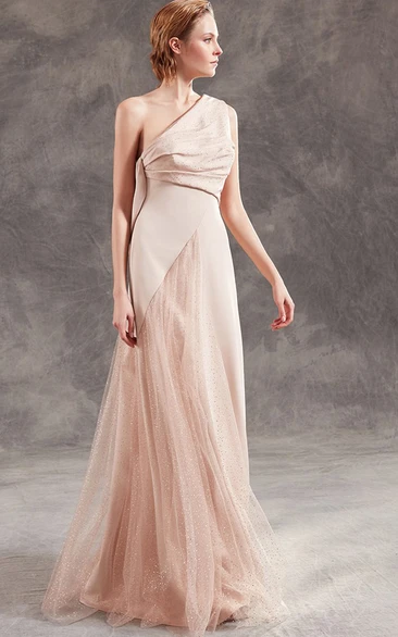 Romantic A Line Jersey Floor-length Sleeveless Prom Dress with Ruching