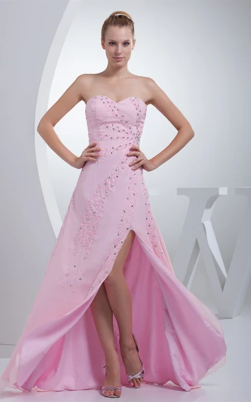 Sweetheart A-Line Beaded Chiffon Gown with Brush Train