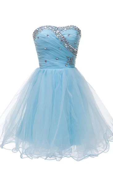 Lovely Strapless A-line Tulle Short Dress With Beadings