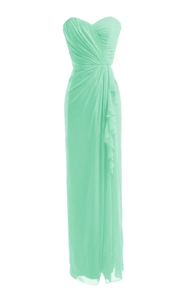 Strapless Sweetheart Side-drappping Chiffon Sheath Gown