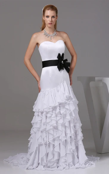 Strapless Mermaid Gown with Bow and Cascading Ruffles