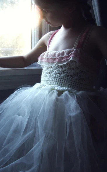 strapped Pleated Tulle&Taffeta Dress With Beading&Flower