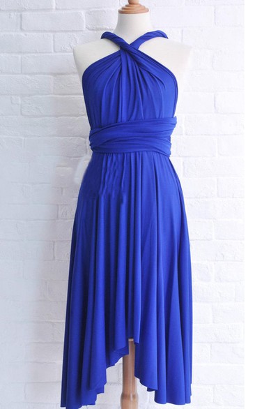 Infinity Royal Blue Knee Length Wrap Convertible Dress