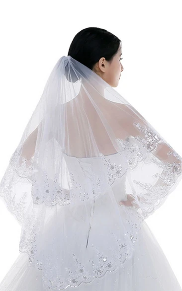 Tulle Fingertip Wedding Veil with Sequins