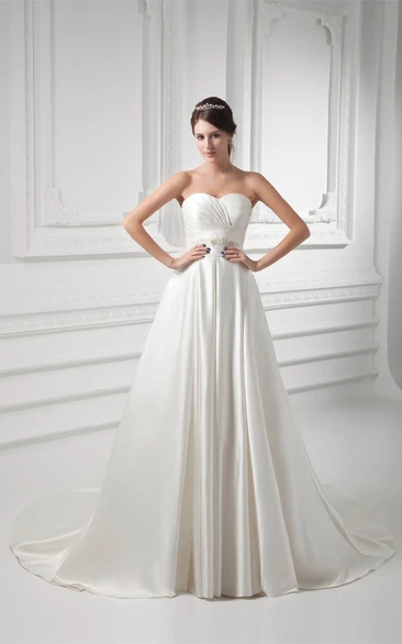 Sweetheart Criss-Cross A-Line Gown with Pleats and Broach