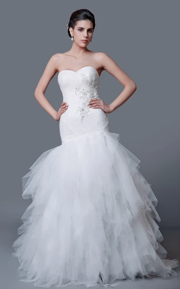 Delicate Sweetheart Tulle Mermaid Dress With Brooch