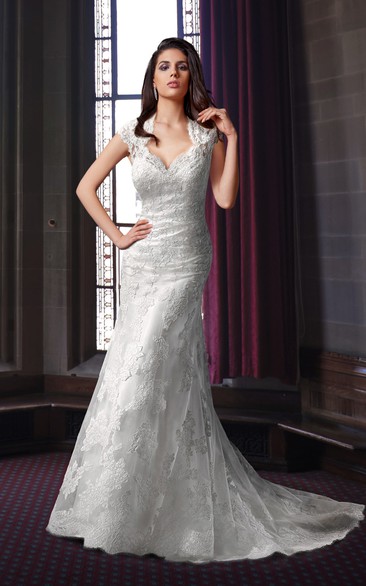 Sheath Lace Wedding Dress With Queen Anne Neck