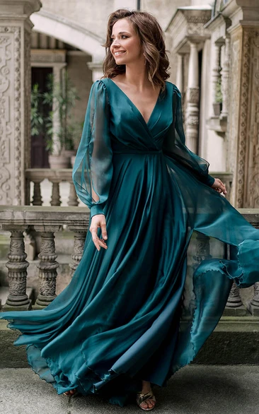 Elegant A-Line V-neck Satin Floor-length Evening Dress