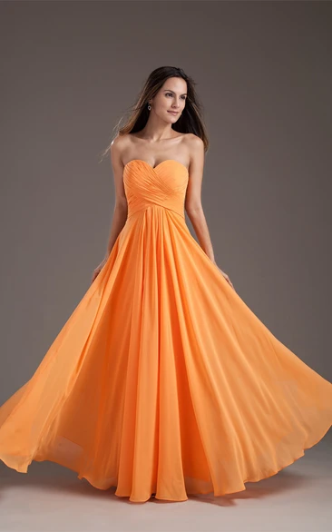 Sweetheart Criss-Cross Chiffon Maxi Gown with Pleats