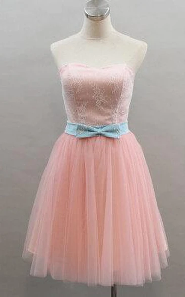 Short Strapless A-line Tulle Dress With Bow