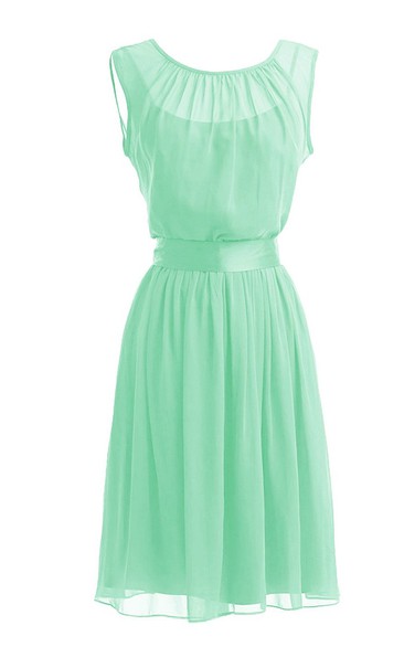 Cap-sleeve Scoop Chiffon A-line Gown With Sash
