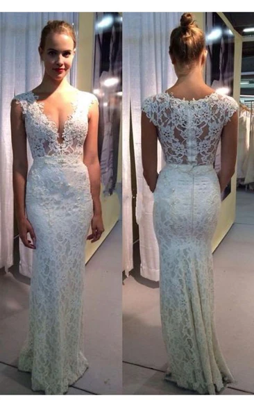 Elegant Lace Sleeveless Wedding Dress Zipper Back Floor Length