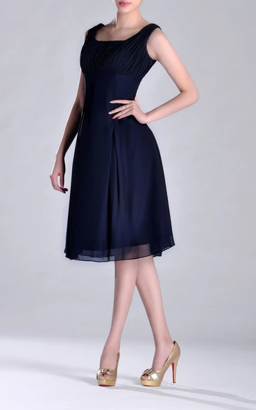 Scooped A-line Pleated Chiffon Knee-length Bridesmaid Dress - June Bridals