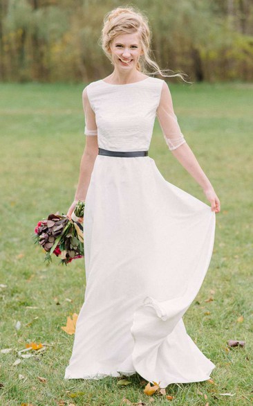 Long Sleeve Chiffon Lace Wedding Dress