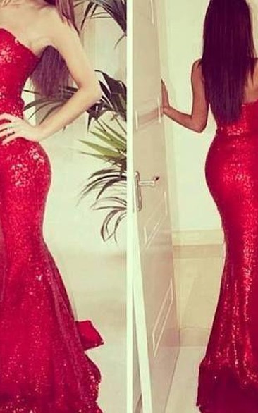 New Sexy Red Mermaid Proms Dresses Sweetheart Sequined Evening Dress