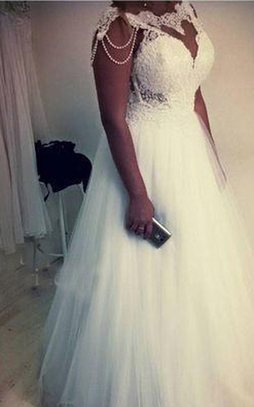 Plus Size Elegant A Line Lace Beading Bone Bodice Tulle Bridal Gown