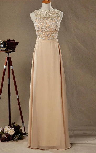 Illusion Lace Top Chiffon Bridesmaid Dress