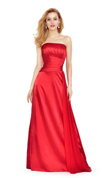 Strapless A-line Long Gown With Pleats