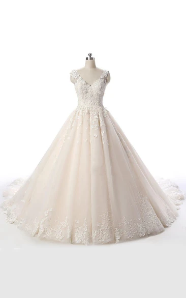 Court Train Tulle Lace Dress With Beading Lace-Up Back