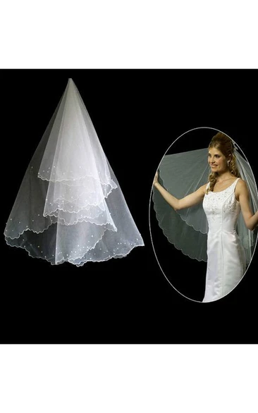 Lunss Short Ivory Crafted Tulle Wedding Veil Rippled Edge