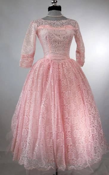 Vintage Long-sleeved Lace Ball Gown With Ruffles