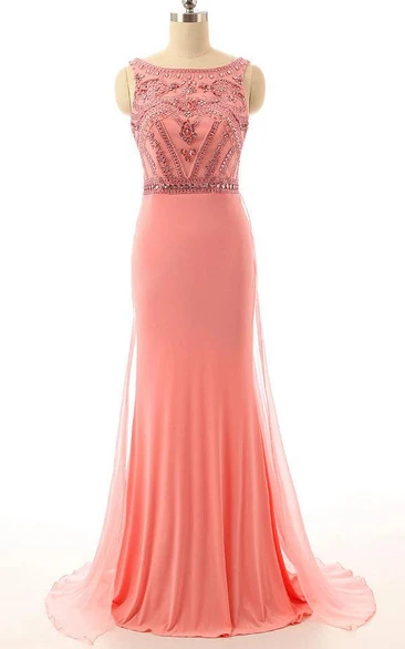 Handmade Crystal Beads Pink Prom Chiffon Evening Long Bridesmaid Wedding Party Prom Gowns Dress