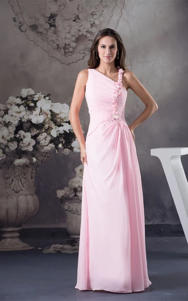 Pastel Sleeveless Ruched Chiffon Maxi Dress with Flower and Stress