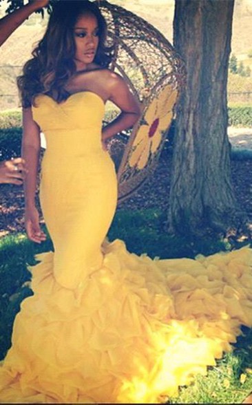 Gorgeous Sweetheart Yellow Prom Dresses Mermaid With Train