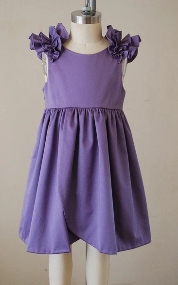 Purple Ruffle Cap Sleeve Scooped Back Dress