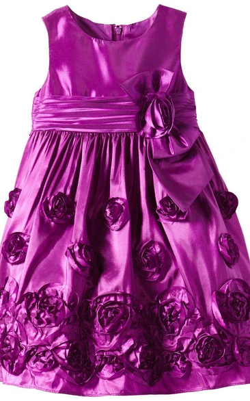 Cap-sleeved Taffeta Dress With Floral Details