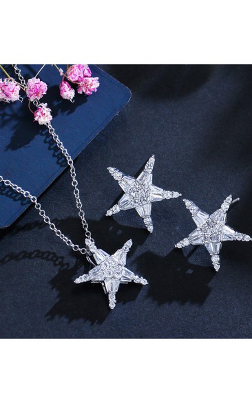 Unique Star Design Rhinestone Necklace and Earrings Jewelry Set
