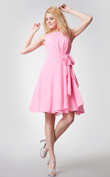 Simple Sleeveless Tiered Short Chiffon Dress With Keyhole - June Bridals
