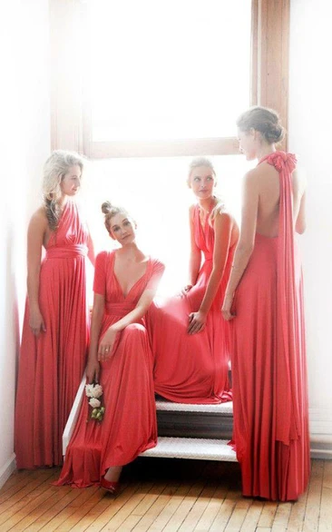 Different Style Chiffon Prom Gowns Floor Length Ruffles Concertible Bridesmaid Dresses