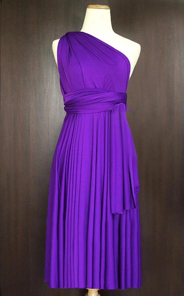 One-shoulder Convertible Bridesmaid Dress With Pleats