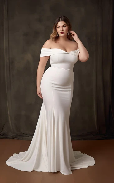 Mermaid Satin Plus Size Sleeveless 2023 Wedding Dress Simple Casual Sexy Ethereal Modern Country Garden Off-the-shoulder