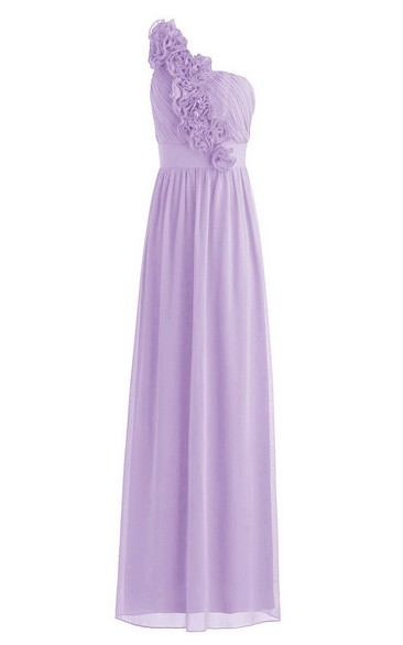Floral One-shoulder Chiffon A-line Gown With Band