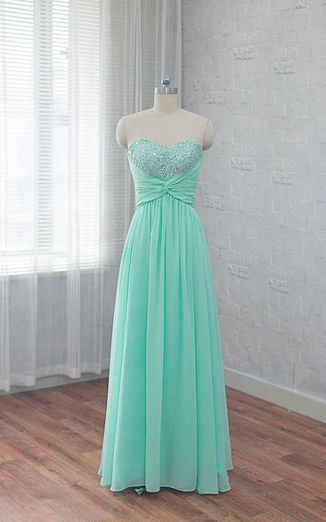 Sweetheart Long Ruched Chiffon Dress With Sequins