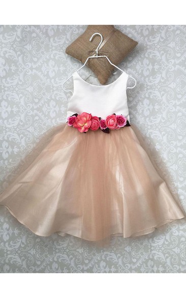 Satin and Tulle Flower Girl Dress With Floral Details