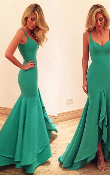 Gorgeous Sweetheart Straps Mermaid Ruffles Prom Dress Evening Gown