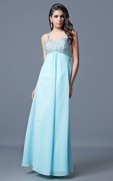 Noble Sleeveless Ruched Chiffon Gown With Beaded Bust