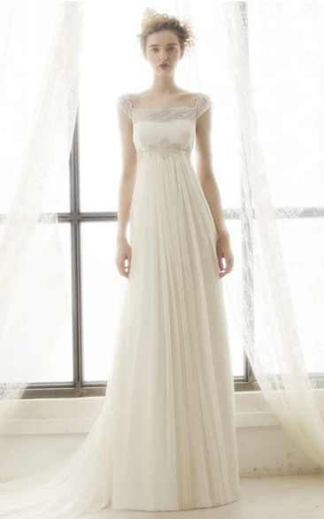 Cap Sleeve Empire Waist Wedding Dress