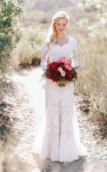Lace Long Sleeve Country V-neck Elegant Garden Wedding Dresses