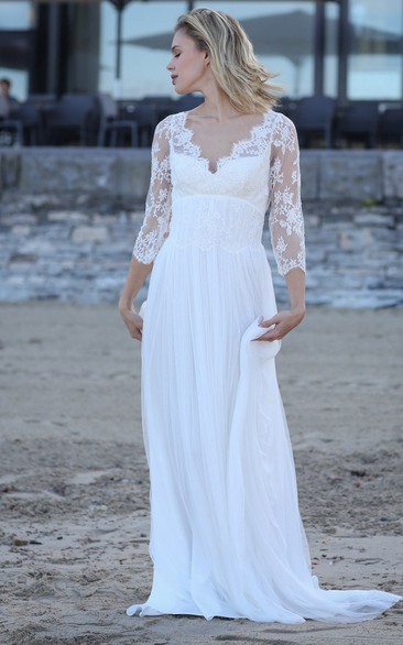 Sexy Chiffon Scalloped Keyhole Bridal Gown with Applique