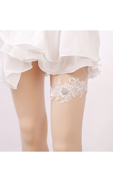 Lace Handmade Beaded Lace Elastic Garter Within 16-23inch