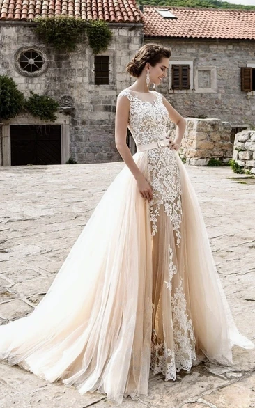 Summer Bohemian Illusion Lace Mermaid Bohemian Wedding Dress With Removable  Train And Half Sleeves Satin Country Bride Gown From Bridalstore, $90.46