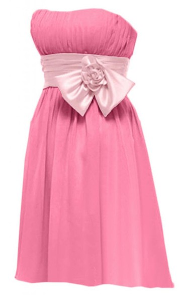 Strapless Short Dress With Ruched Band and Bow