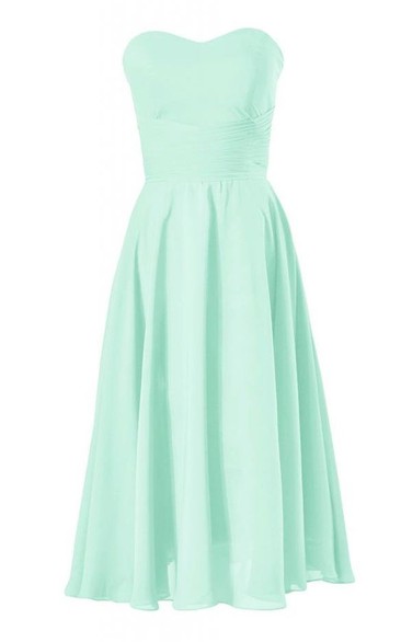 Pure Mid-calf Sweetheart A-line Gown With Ruched Band