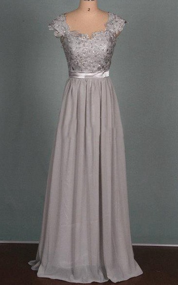 Floor-length Chiffon&Lace&Satin Dress With Beading
